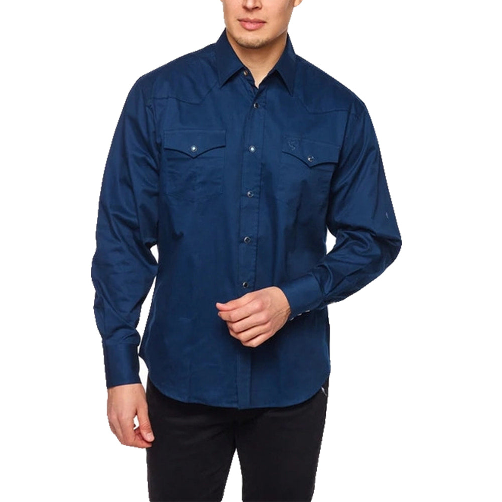 Rodeo Clothing Apparel Rodeo Clothing Men's Navy Western Long Sleeve Solid Twill Button Snap Shirt