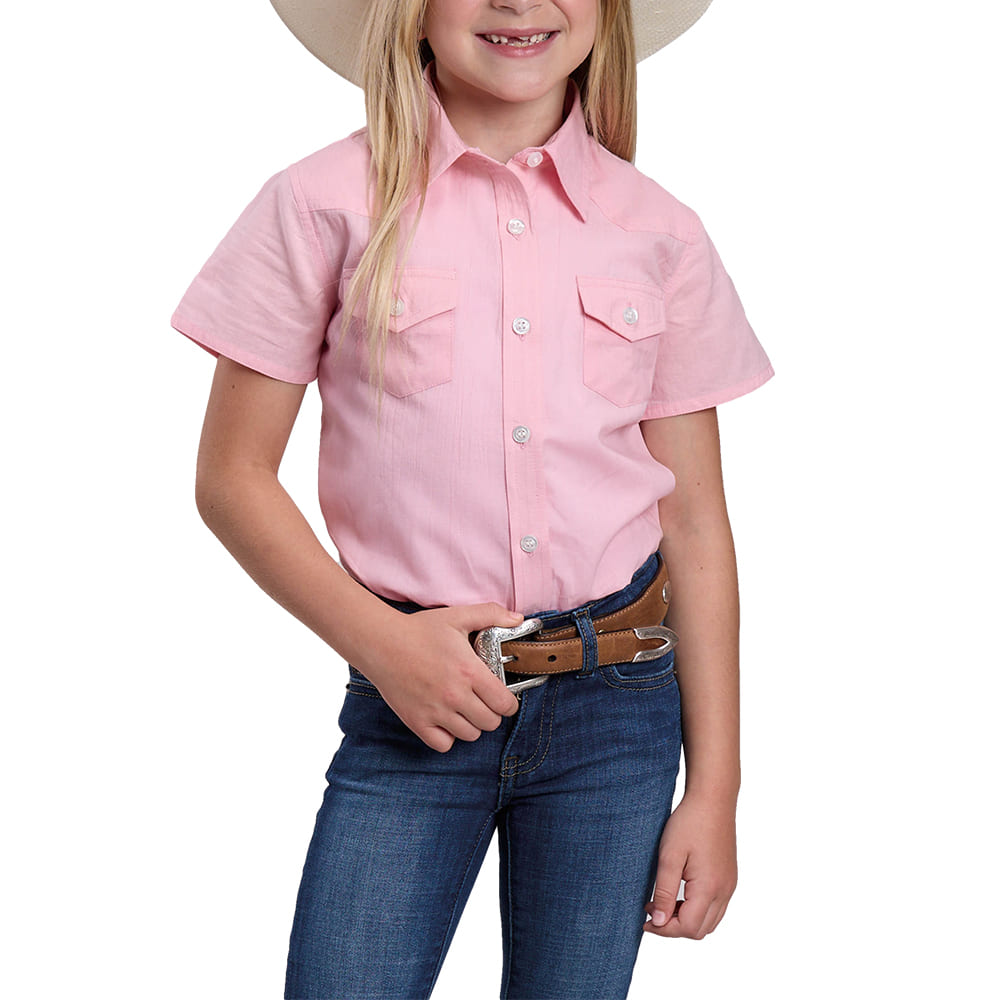 Roper Apparel GIRLS SHORT SLEEVE SOILD BUTTON DOWN IN PINK