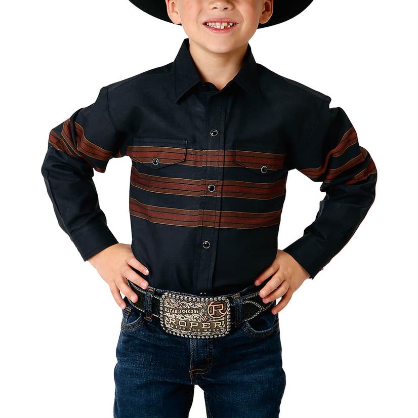 Roper Apparel Roper Black Border Red/Brown Print Long Sleeve Snap Boy's Shirt