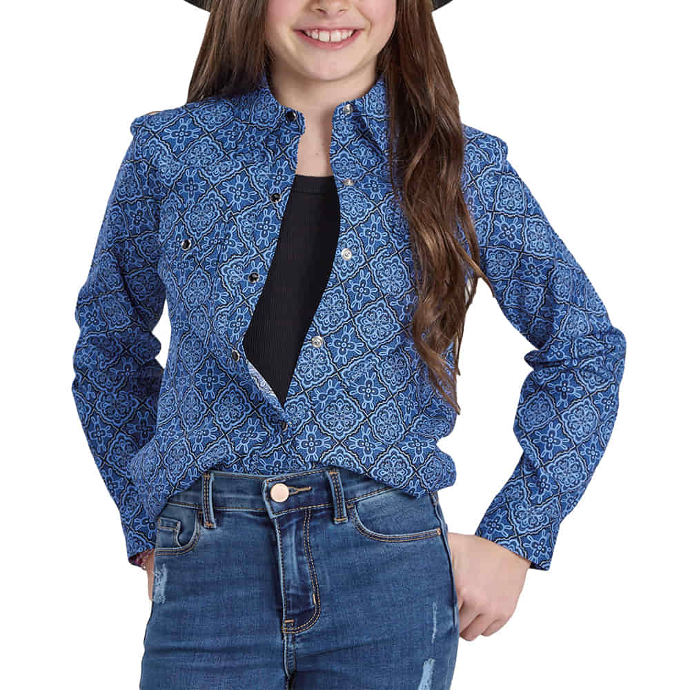 Roper Apparel Roper Blue Amarillo Long Sleeve Snap Front Girl's Shirt