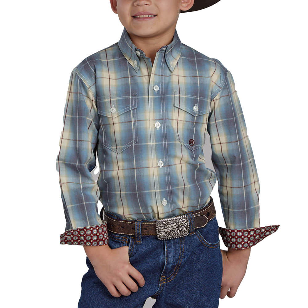 Roper Apparel Roper Blue Plaid Long Sleeve Button-Down Boy's Shirt
