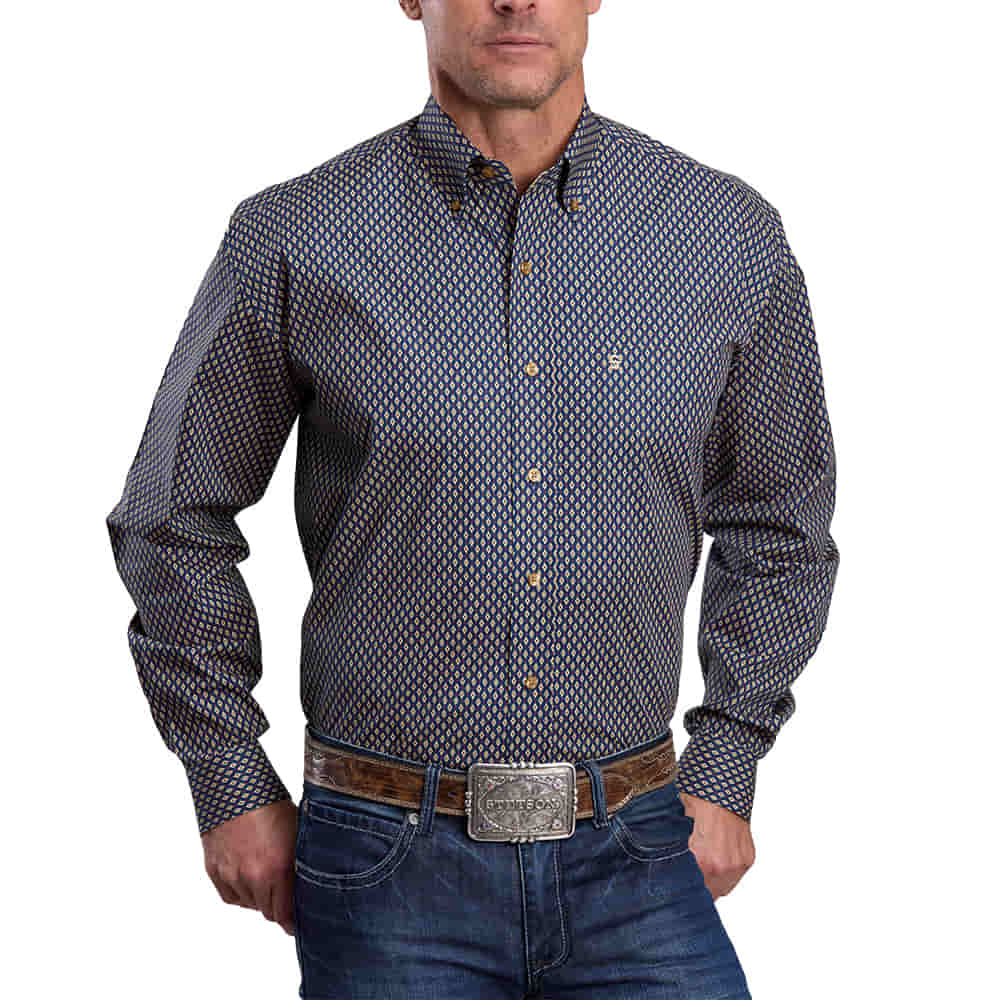 Roper Apparel Roper Blue Poplin Print Long Sleeve Button-Down Men's Shirt