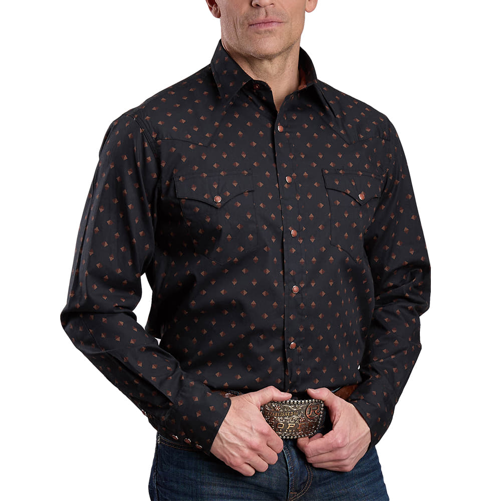 Roper Apparel Roper Blue Print Long Sleeve Snap Men's Shirt