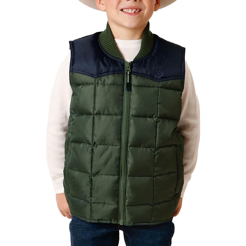 Roper Apparel Roper Boy's Down Green Two Tone Yoke Vest