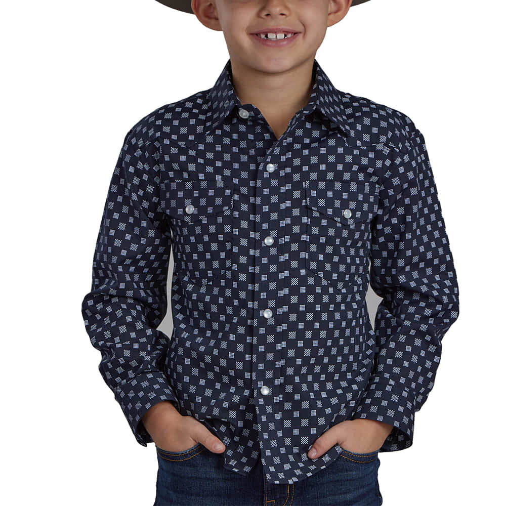 Roper Apparel Roper Checkered Printed Snap Long Sleeve Boy's Shirt In Blue
