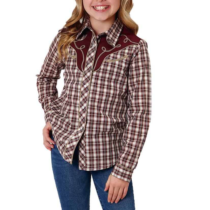Roper Apparel Roper Fancy Wine Girls Long Sleeve Shirt