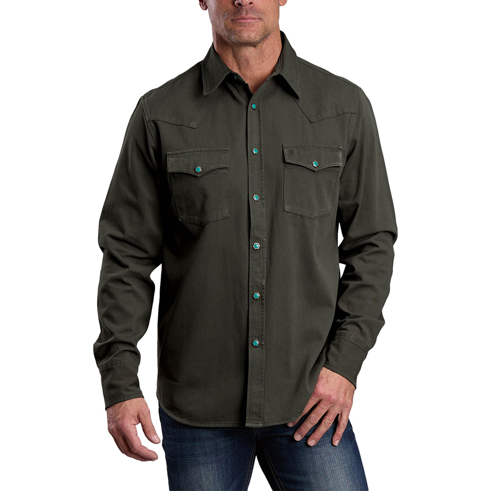 Roper Apparel Roper Green Long Sleeve with Turquoise Buttons Mens Shirt