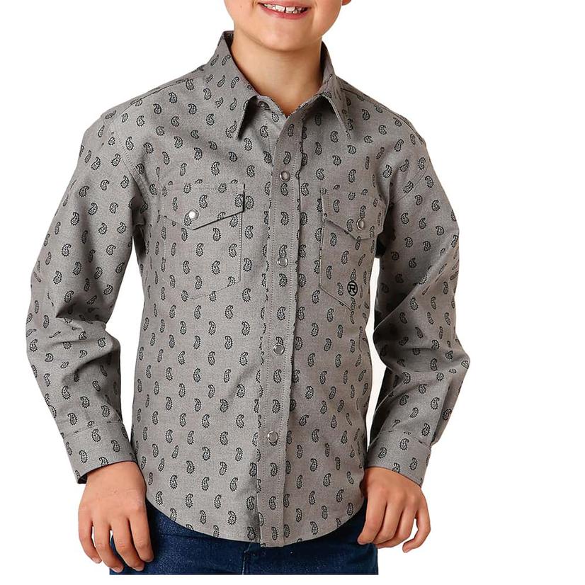 Roper Apparel Roper Grey Paisley Print Long Sleeve Snap Boy's Shirt