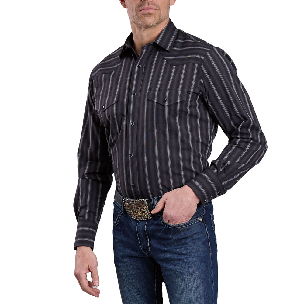 Roper Apparel Roper Men's Black Stripped Long Sleeve Snap Shirt