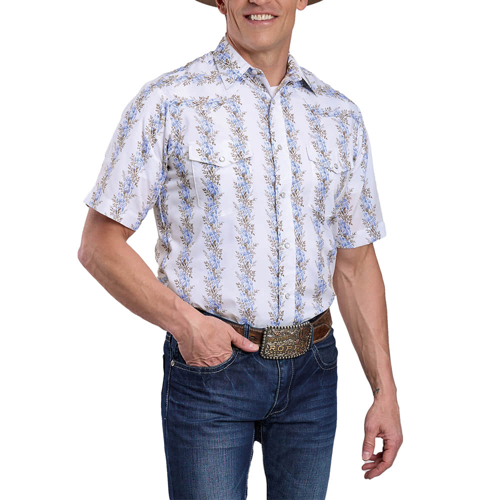 Roper Apparel Roper Men's Blue Short Sleeve Snap Floral Shirt