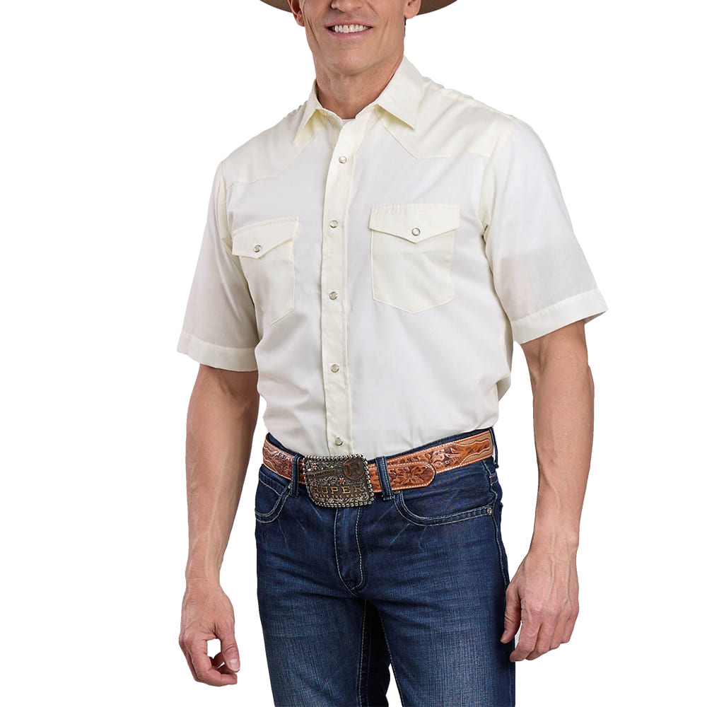 Roper Apparel Roper Men's Solid Snap Short Sleeve Shirt in White