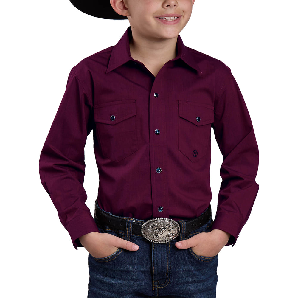 Roper Apparel Roper Solid Wine Long Sleeve Snap Boy's Shirt
