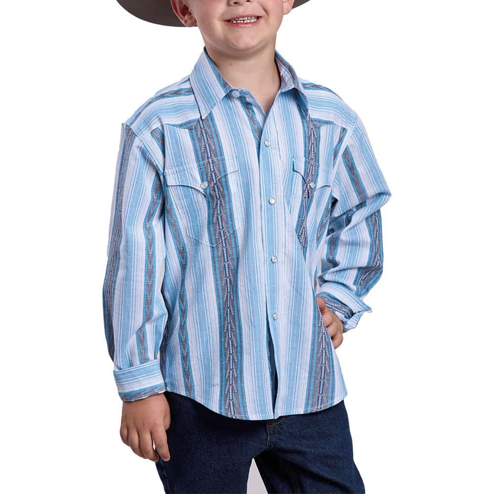 Roper Apparel Roper Vertical Blue Striped Long Sleeve Snap Button Boy's Shirt