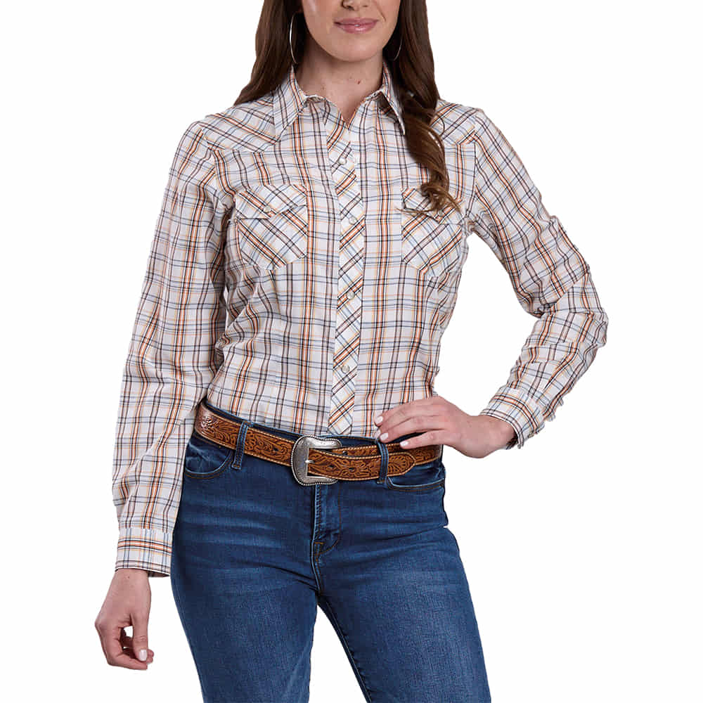 Roper Apparel Roper White Plaid Long Sleeve Snap Women's Shirt