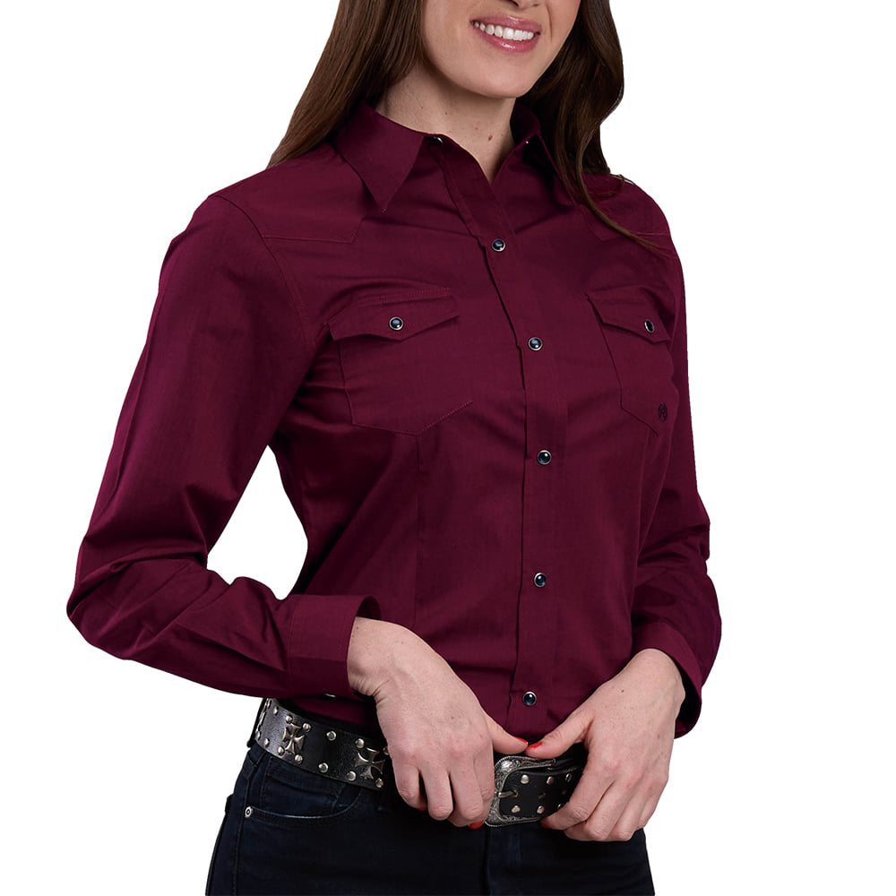 Roper Apparel Roper Wine Long Sleeve Solid Snap Women's Shirt