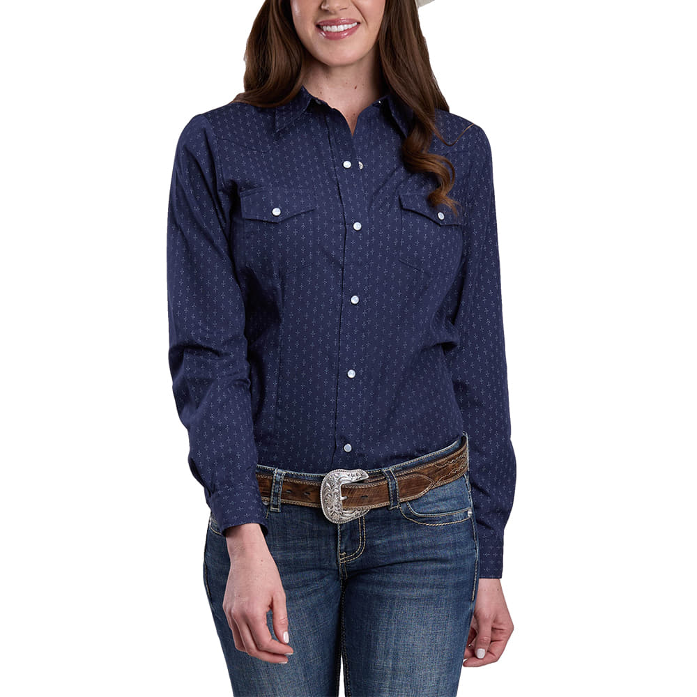 Roper Apparel Roper Women's Blue Printed Long Sleeve Snap Shirt