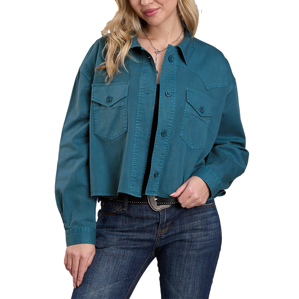 Roper Apparel Roper Women's Green Crop Long Sleeve Button-Down Shirt