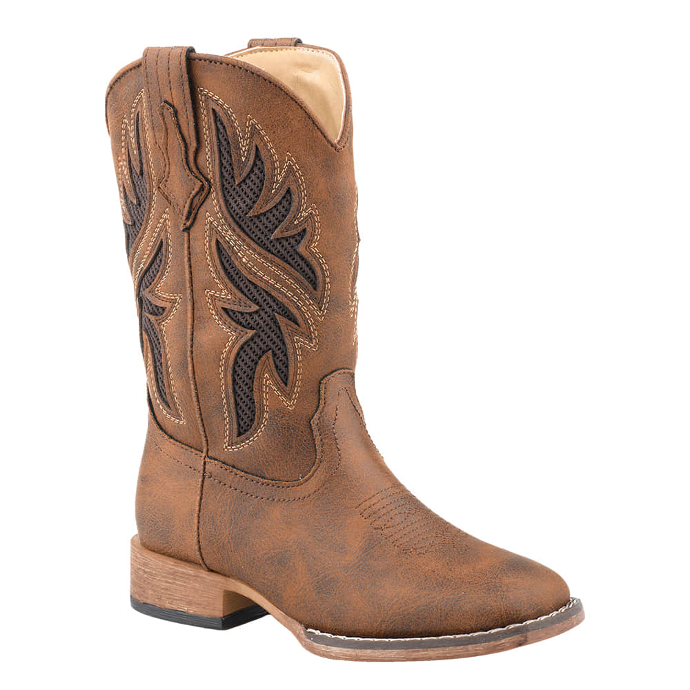 Roper Footwear DRAFTMASTER VINTAGE BROWN LEATHER VAMP SHAFT BROWN MESH WESTERN UNDERLAY DESIG