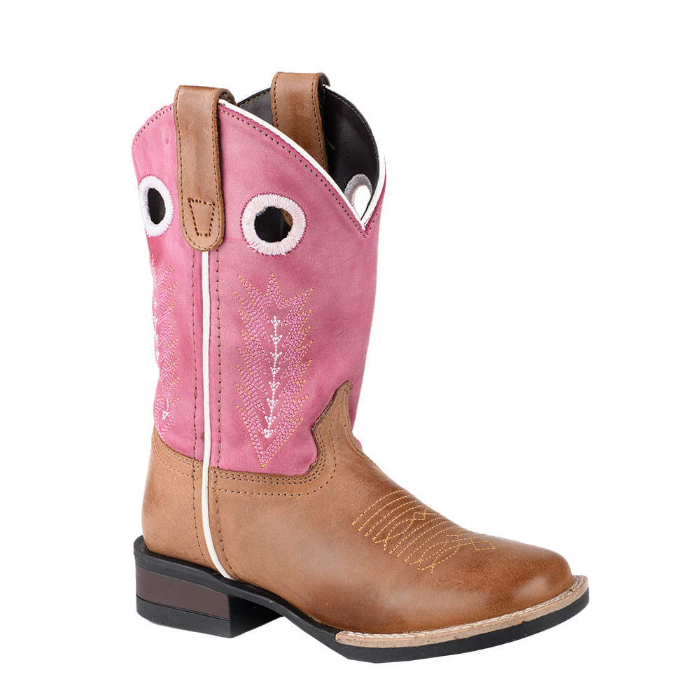 Roper Footwear Roper Tan Burnished Leather with Pink Leather Top Girl's Boot