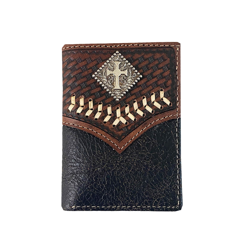 Roper Other Os Roper Brown with Cross Detail Men's Trifold Wallet