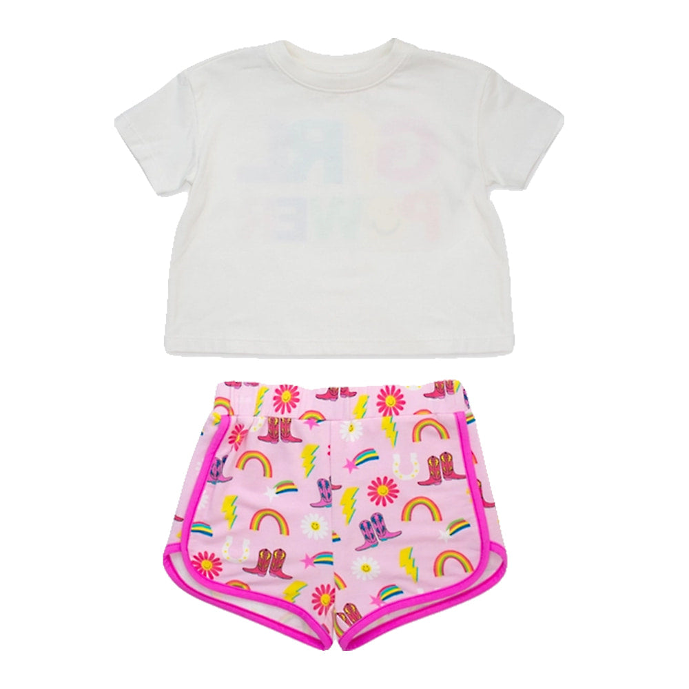 RuffleButts Apparel RuffleButts Cowgirl Cutie Girl's Graphic Tee and Short Set