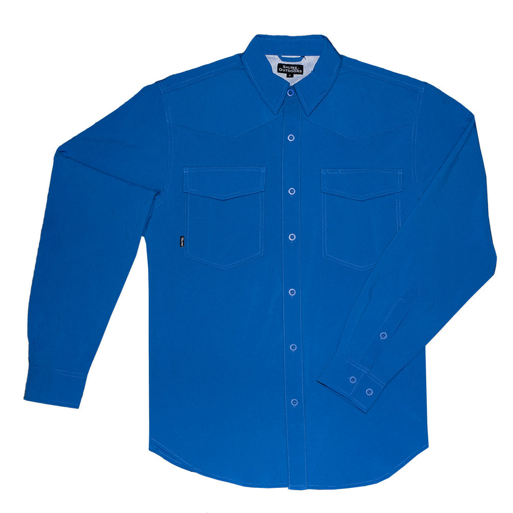 Saltee Outdoors Apparel Saltee Outdoors Eleuthra STT Blue Long Sleeve Button Front Men's Performance Shirt
