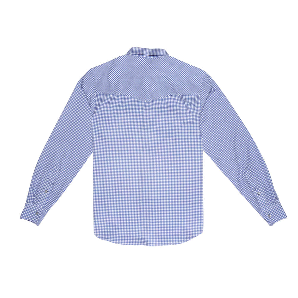 Saltee Outdoors Apparel Saltee Outdoors Men's Long Sleeve Western Pearl Snap Shirt in Blue and White