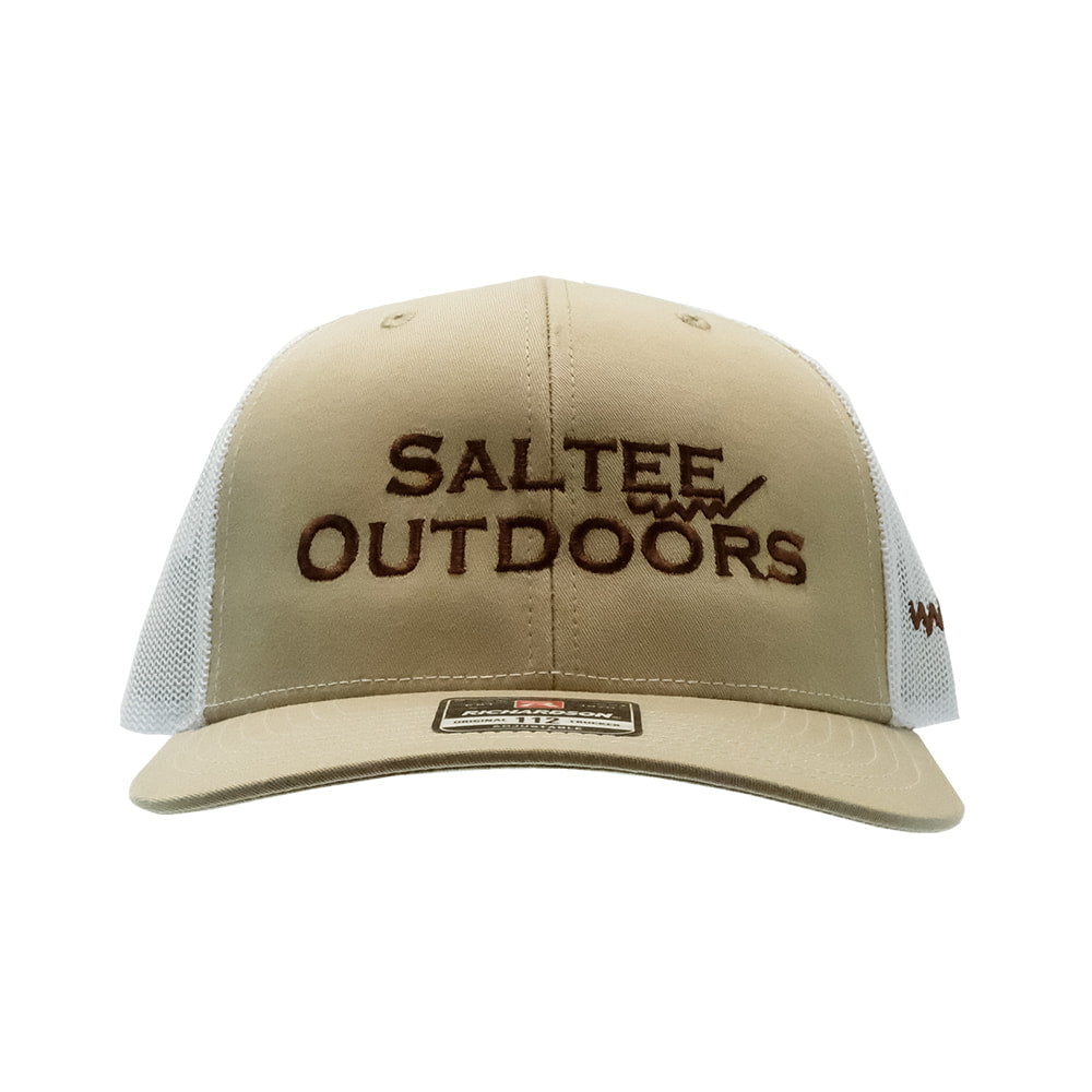 Saltee Outdoors Hats Beige Saltee Outdoors Embroidered Logo In Khaki With Brown Wave Embroidery Meshback Cap