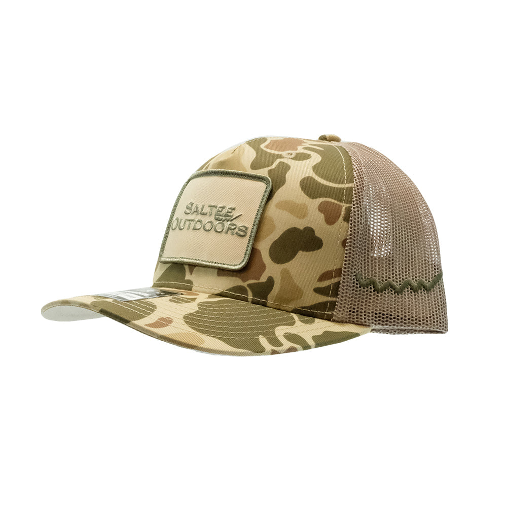Saltee Outdoors Hats Camouflage Saltee Outdoors Harvest Duck Camo And Light Tan Embroidered Meshback Cap