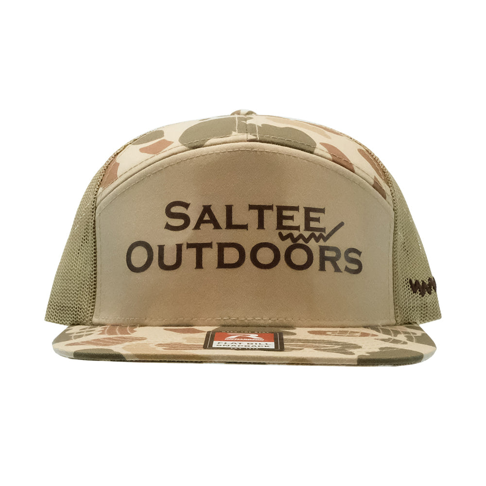 Saltee Outdoors Hats Camouflage Saltee Outdoors Harvest Duck Camo and Sandstone with Brown Embroidery Meshback Cap