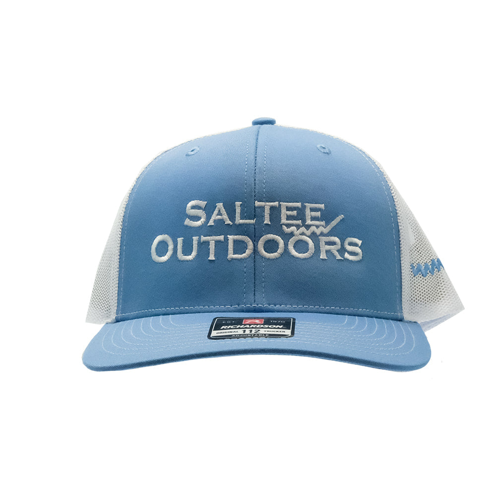 Saltee Outdoors Hats Saltee Outdoors White and Columbia Blue with White and Blue Embroidery Meshback Cap