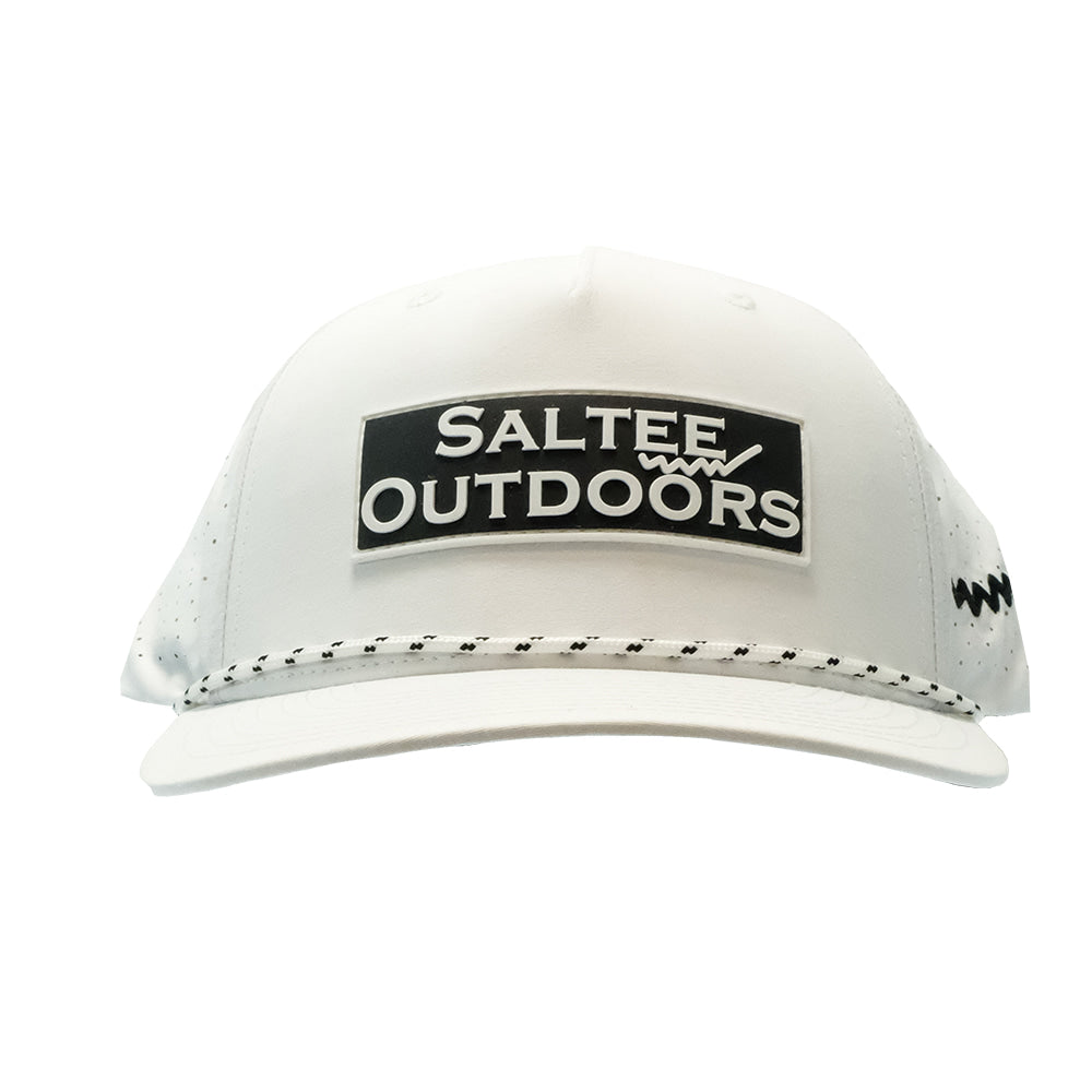 Saltee Outdoors Hats White Saltee Outdoors White with Rubber Patch and Black Embroidery Logo Meshback Cap