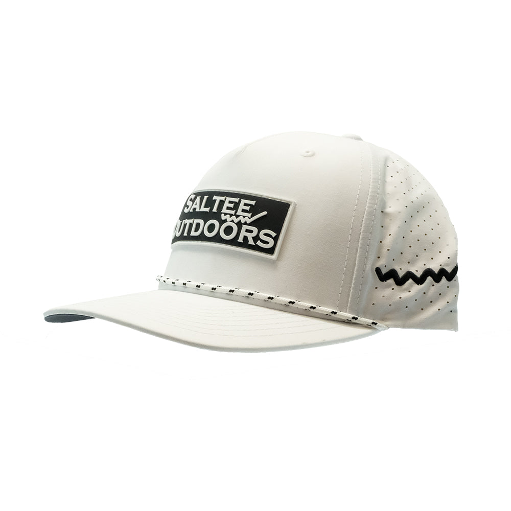 Saltee Outdoors Hats White Saltee Outdoors White with Rubber Patch and Black Embroidery Logo Meshback Cap