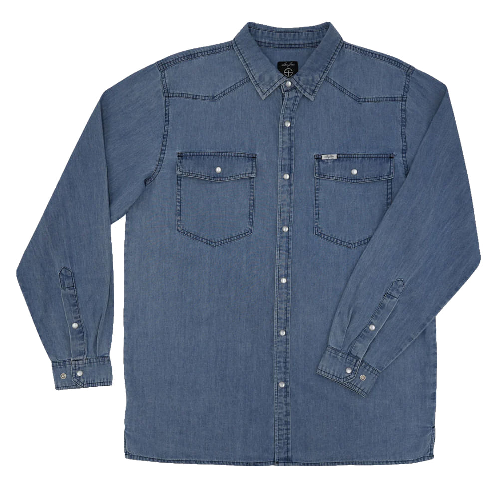 San Jac Outdoors Apparel San Jac Outdoors Long Sleeve Denim Pearl Snap Dark Wash Shirt