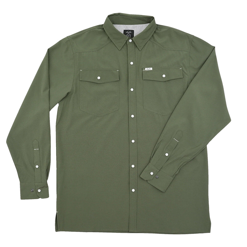 San Jac Outdoors Apparel SanJac Outdoors Men's Olive Long Sleeve Snap Fishing Shirt