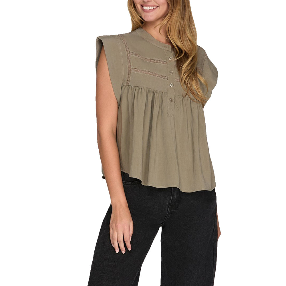 SHE and SKY Apparel Drop Shoulder Laced Detail Top