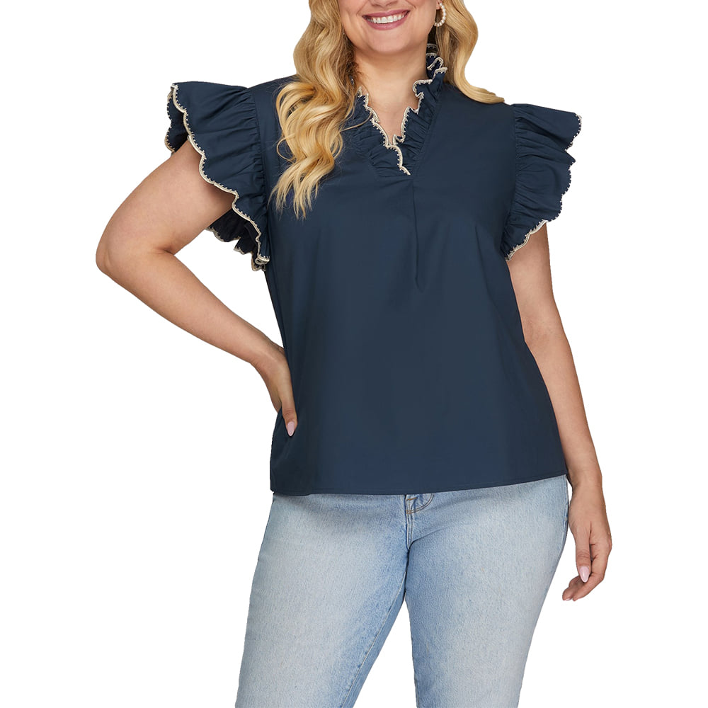 SHE and SKY Apparel SHE and SKY Women's Ruffle Sleeve Embroidered Blouse