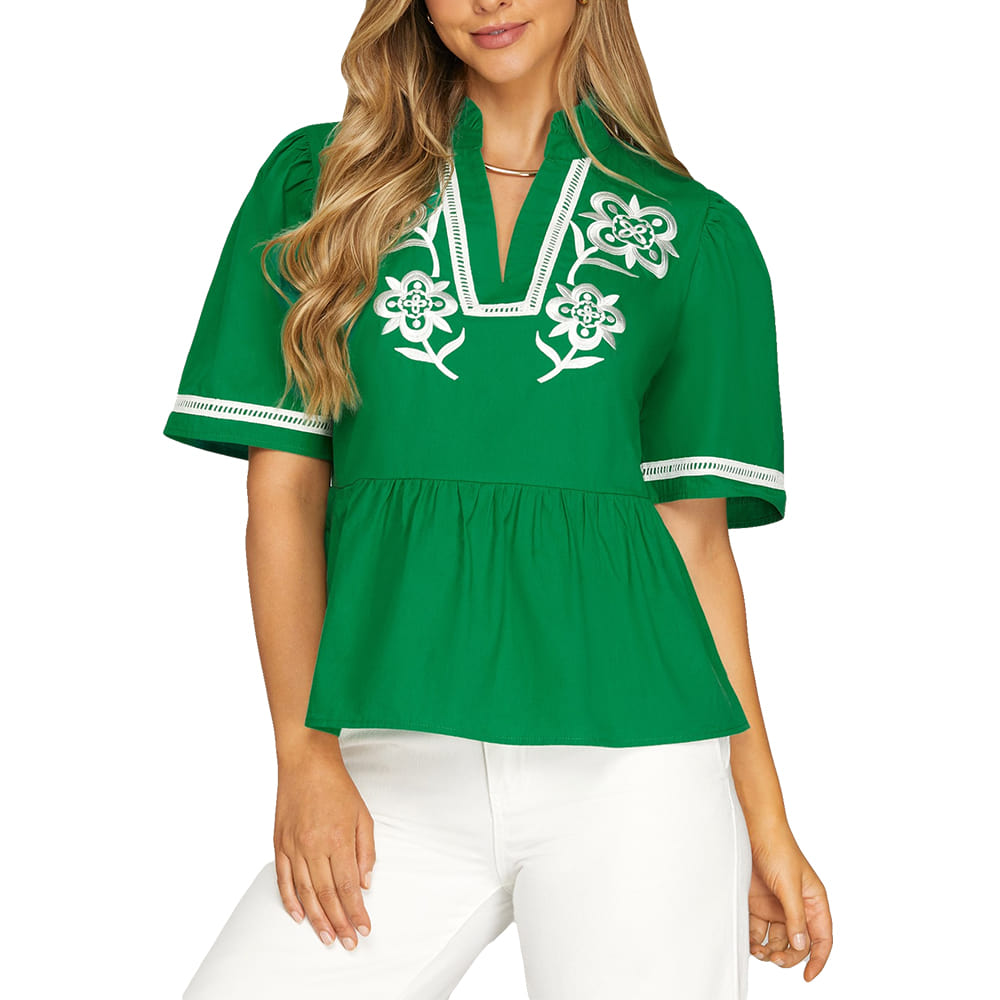 SHE and SKY Apparel VNeck Embroidery Blouse
