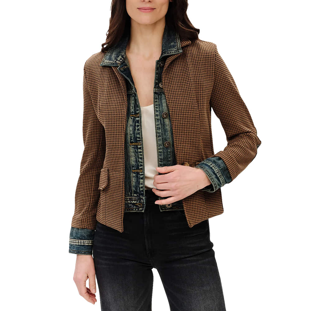 Six Fifty Apparel Mixed Media Denim Jacket Lexington Check
