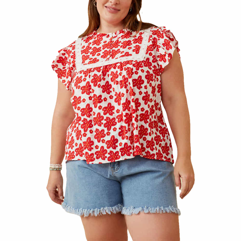 South Texas Tack Apparel Apparel Embroidery Textured Floral Lace Inset Top