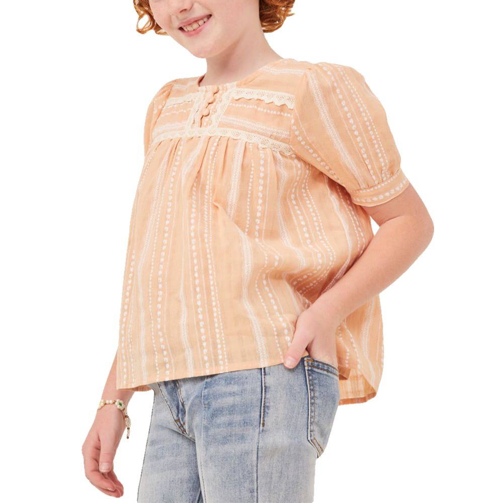 South Texas Tack Apparel Apparel Girls Lace Trimmed Button Detailed Textured Top