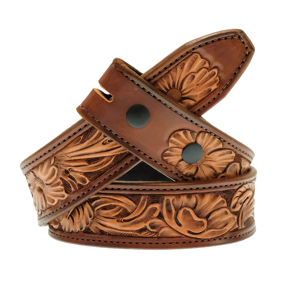 South Texas Tack Apparel Apparel GOLDEN BROWN FLORAL TOOLED BELT