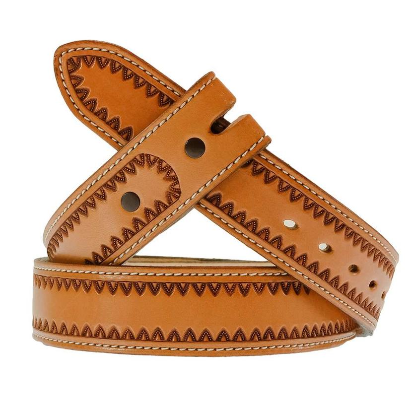 South Texas Tack Apparel Apparel South Texas Tack Custom Border Stamped Leather Belt - Tan Longhorn Brown