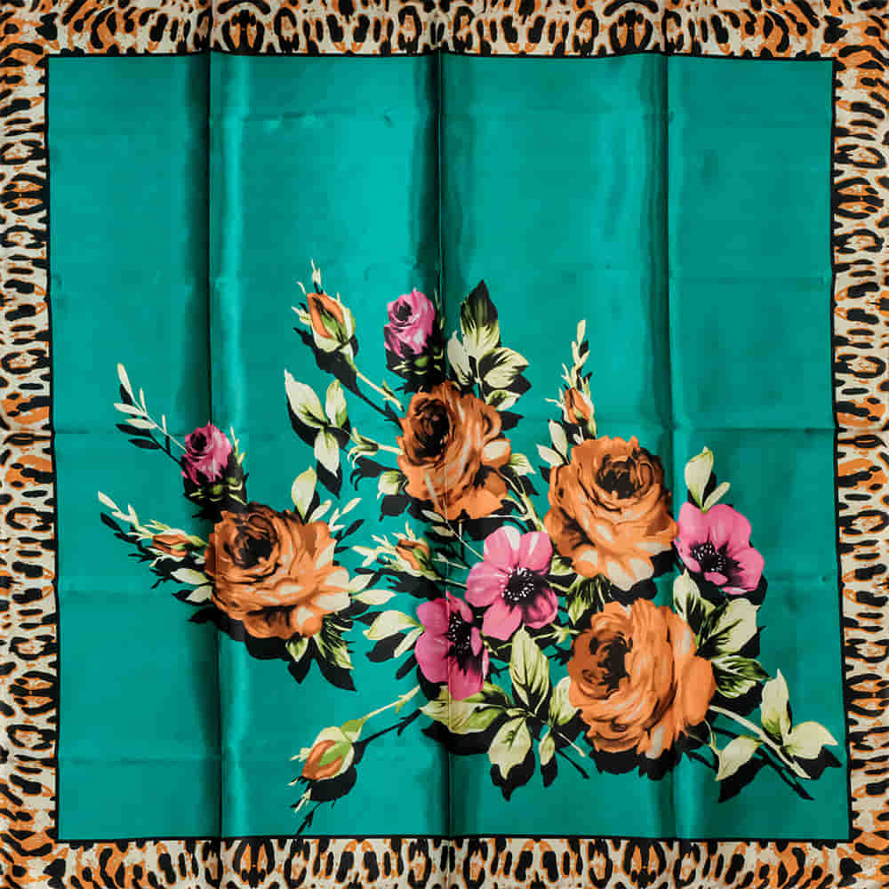 South Texas Tack Apparel Apparel Teal / 35"X35" South Texas Tack Apparel Floral Print with Leopard Border Wild Rags