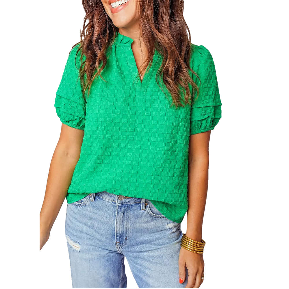 South Texas Tack Apparel Apparel Textured Puff Short Sleeve V Neck Top
