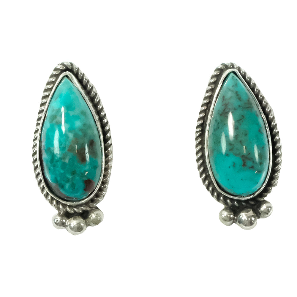 South Texas Tack Apparel Apparel Turquoise Teardrop with Silver Rope Border Earrings