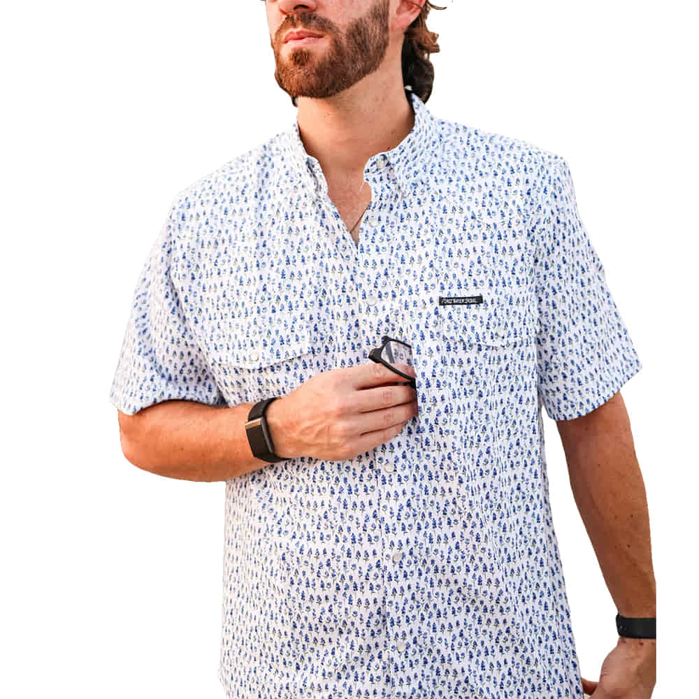South Texas Tack Apparel Blue Bonnet Pearl Snap Fishing Shirt