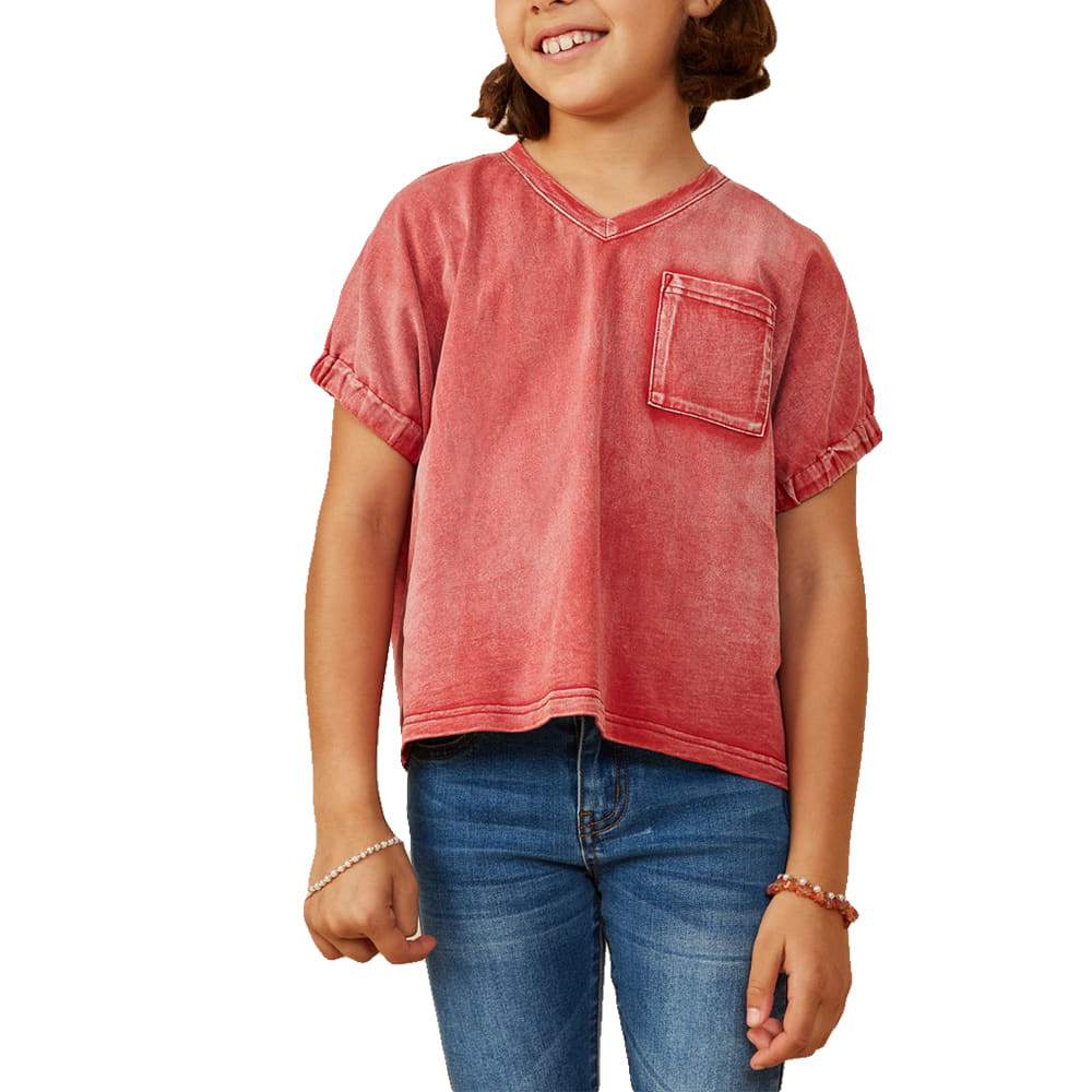 South Texas Tack Apparel Girls Garment Washed V Neck Elastic Sleeve T Shirt