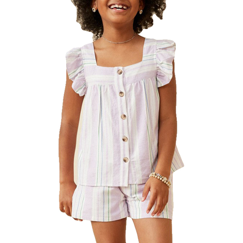 South Texas Tack Apparel Girls Striped Square Neck Ruffled Button Top