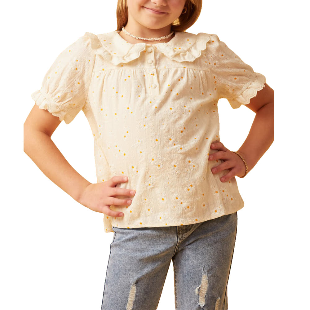 South Texas Tack Apparel Girls Textured Floral Lace Peter Pan Collar Top